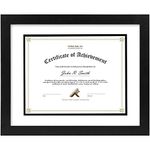 Golden State Art, Black Color, 11x14 Document / Photo Wood Frame, with White over Black Double Mat For 8.5x11 Document & Certificates, Real Glass