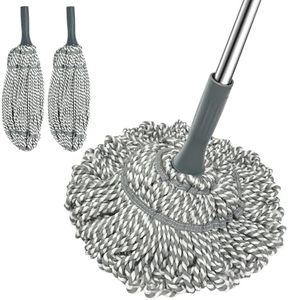 kickleen Self Wringing Mop Floor Cleaning, Easy Squeeze Twist Mop, Heavy Duty Wet Mops for Cleaning Hardwood Tile Vinyl Laminate Floors (Gray- 2 Head)