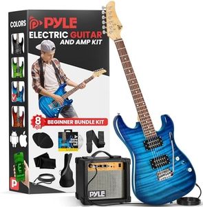 Pyle Electric Guitar, Complete- Electric Guitar Set, Full Size Guitar, 39"/99cm-Electric Guitar with Amp, Guitar Kit- for Beginners, w/Humbucker Picks, 10WAmp, Accessories, Blue, w/2Month Free Lessons