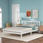 BTM Wooden Bed Frame, Solid Pine Wooden Bed Frame, Bedroom Furniture for Adults, Kids, Teenagers (135 * 190cm, white)