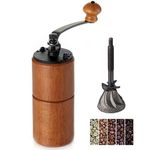 Akirakoki Manual Coffee Bean Grinder Wooden Mill with Cast Iron Burr, Large Capacity Hand Crank, Portable Travel Camping Adjustable (Brown wood)