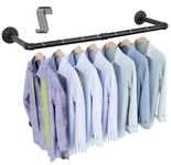 OROPY Industrial Pipe Clothing Rack 38.4", Heavy Duty Detachable Wall Mounted Clothes Rack Black Iron Garment Bar, Multi-purpose Hanging Rod for Closet Storage, Black (Two Base)