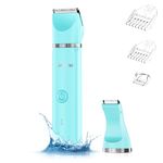 Electric Bikini Trimmer for Women - PolyPower 2 in 1 Electric Women Pubic Hair Trimmer, Portable Ladies Shaver with 2 Trimmer Heads,Waterproof Wet and Dry Use (Blue)
