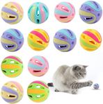 Fadcaer 12 Pcs Cat Toy Balls,5 CM Cat Bell Ball Toy for Playing Activity Chase Training Colorful Pet Plastic Interactive Balls Cat Play Toy with Bell Cat Toy Ball for Indoor Cats,Kittens