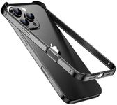 KUGEW for iPhone 16 Pro Bumper Case Metal, Aluminum Alloy + TPU Bumper Frame Slim Fit No Back Design Excellent Heat Dissipation Wireless Charging Compatible 4 Corner Raised Shockproof (Black)