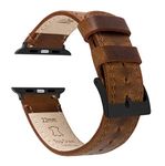 BARTON WATCH BANDS - Caramel Tan Leather & Stitching (Black Hardware) Top Grain Leather Watch Bands Compatible with Apple Watch Models - 1, 2, 3, 4, 5, 6, 7, 8, 9, 10, SE, Ultra & Ultra 2 -