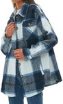 CHYRII Women's Casual Brushed Flannel Plaid Shacket Button Down Long Sleeve Shirt Jacket Coats with Pockets 7121-Navy S