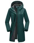 33,000ft Women’s Waterproof Jacket with Hood Ladies Softshell Jacket Fleece Lined Windbreaker 8000MM Raincoat Long Waterproof Coats for Outdoor Walking, Dark Green 2XL