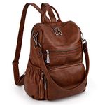 UTO Laptop Backpack Womens Teenage Girls School Bag Ladies Travel Rucksack Multi Compartments Anti Theft Pocket PU Leather Bright Brown