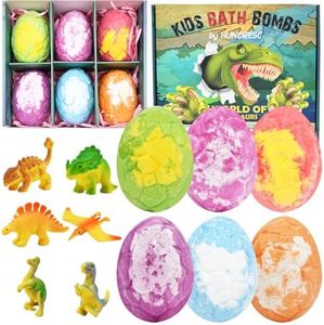 6 Pieces Dinosaur Egg Bath Bombs Set for Kids, 100g Each, Large Dino Egg Shower Bath Balls Fizzies with Mini Dinosaur Toys Inside for Easter Day, Christmas, or Birthday Gifts for Boys Girls