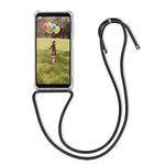 kwmobile Crossbody Case Compatible with Samsung Galaxy A7 (2018) Case - Clear TPU Phone Cover w/Lanyard Cord Strap - Transparent/Black