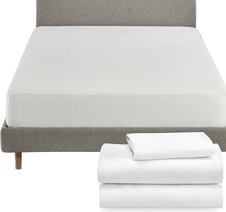 California Design Den 4 Piece Twin XL Size Sheet Set and Waterproof Mattress Protector Bundle - Soft 100% Cotton Sateen 3 Piece Sheet Set with 1 Mattress Protector (White)