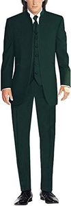 Profan Men's 3 Pieces Stand Collar Suits Tuxedo Wedding Suits（Dark Green,Customize