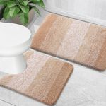 OLANLY Luxury Bathroom Mat Set 2 Piece, Soft Microfiber Absorbent Bath Mat and U-Shaped Contour Toilet Mat, Non-Slip Bathroom Rug Set, Machine Wash, Bath Mats for Bathroom, (30"x20"+24"x20", Beige)