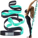 A AZURELIFE Premium Durable Cotton Stretch Strap with 10or12 Loops,Loops, Non-Elastic Yoga Strap for Stretching, Multi-Loop Fitness Stretch Band for Physical Therapy, Yoga, Pilates&Dance (Green - 12