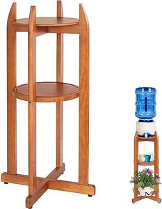Natural Solid Wood Water Dispenser Stand (32.8"Hight-11.2"Wide) Ceramic Water Dispenser Floor Stand, 5 Gallon Water Jug Stand with 2 Round Shelfs Included for 1-5 Gallon Water Bottles/Crocks/Water Jug