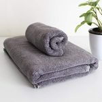 HEELIUM Bamboo Towel Set (1 Bath & 1 Hand Towel Combo) | Towel for Men & Women | Soft, High Absorbency & Antibacterial, 600 GSM, Grey