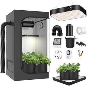 MODVKVK Tente de Culture Kit Complet 70x70x160cm avec Lampe de Culture à Spectre Complet 200W LED à intensité Variable, Kit Complet de Tente de Culture hydroponique Grow Tent Complete Set