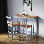 ELEGANT Solid Pine Wood 3 Piece Dining Table Set Furniture, Bar Table and 2 Stools Set, Bistro, Breakfast Kitchen, Dining Room available, Honey Gray