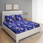 ROMEE Floral Printed Poly Cotton Bedsheet Double Bed, 144 Tc Bed Sheet Double Bed 2 Pillow Covers, Latest Newly Designs Double Queen Size Bedsheet- 88 X 95 Inches, Blue