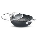 Prestige 3L Durastone hard anodised non-stick deep kadai (24cm)with glass lid|6 layers extra durable stone finish|No harmful chemicals|Gas & Induction compatible|SS Stay cool handles|2 years warranty