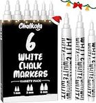 Chalkola White Chalk Pens - White Dry Erase Liquid Chalk Pens for Chalkboard, Blackboard, Window, Bistro, Car Glass, Board, Signs - Variety Pack of 6 - (2x) 1mm, 3mm & 6mm