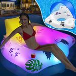 DeeprBlu Inflatable Pool Floats Adult with Color Changing Lights & Canopy, Solar Pool Float Chairs of Adjustable Sun Shade Cover, XL Pool Float Lounge with Cup Holders, Beach Water Floats for Adults