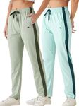 Modeve Women's Aqua and Pista Regular Fit Striped with Side Pockets Cotton Track Pants for Summer (XL)