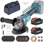 SEESII Cordless Angle Grinder Kit with 2x4.0Ah Batteries, 10000RPM Brushless Electric Metal Grinder w/ 4-1/2" Cutting Wheel, Flap Wheel, and Wool Carving Wheel for Precision Cutting & Grinding