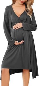 Ekouaer Women Maternity Nursing Gown and Robe Set Labor and Delivery Nursing Nightgowns Pregnancy Clothes DarkGrey M