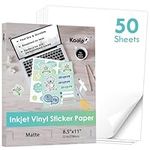 Koala Printable Vinyl Sticker Paper for Inkjet Printer - 50 Sheets Matte White Vinyl Sticker Paper, Waterproof Sticker Paper 8.5x11 Inch, Work with Cutting Machine