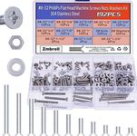 Zmbroll 8#-32 Flat Countersunk Head Machine Screws 192Pcs 304 Stainless Steel Phillips Fasteners Flat Head Electricians Screw Nuts Kit Full Thread Small Screws Outlet Screws Mounting Screws