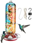 Twinkle Star Hummingbird Feeder Glass, 28fl.oz Hummingbird Feeders for Outdoors Hanging, 5 Feeding Ports & Perch Ring, Hand Blown, Humming Bird Feeder, Garden Decor, incl.S Hook, Ant Moat, Rope(Green)