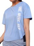 CHKOKKO Women Round Neck Dry Fit Gym Sports Printed Regular Fit T-Shirt Self Blue 5Xl