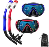Snorkel mask Snorkeling Set for Adults and Youth, Diving mask and Full Dry Snorkel Swim Googles is Suitable for Snorkeling, Dive Scuba Diving, Swimming (Blue+red（2 Set）)