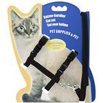 RvPaws Cat Harness and Leash Set - Adjustable Nylon Harness Strap Collar with Leash Set for Small Pet Walking - Plain (Black)