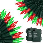 Battery Operated Christmas Lights, 2 Pack 17ft 50 LED Battery Operated String Lights with Auto-Timer, Waterproof Mini Lights White Wire for Outdoor Indoor Xmas Tree Wreath Holiday Decor, Red & Green