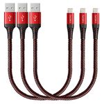 Short iPhone Charger 1FT 3Pack 12 inch Lightning Cable USB Fast Braided Nylon Charger Cord Compatible with Apple iPhone 14/13/12/11/XS/XR/X/8/7/6/6s Puls/iPad/iPods(Red)