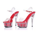 denova's Women's Patent Very High Heel Big Size Platform Pole Dance Ankle Strap Stiletto Sandal, Red 2, 8