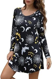 Aphratti Halloween Costumes Woman 2024 Plus Size Long Sleeve Cute Funny Halloween Print Tunic Dress Bats/Spider Web 4X-Large