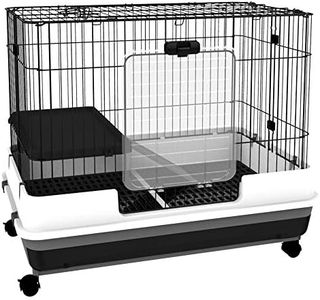 PawHut 2-Level Small Animal Cage Rabbit Hutch with Wheels, Removable Tray, Platform and Ramp for Bunny, Chinchillas, Ferret, Black