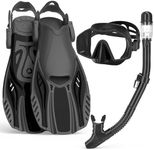 Keephigher Snorkeling Gear for Adults,Mask Fins Snorkel Set,Panoramic View Diving Mask Anti-Fog,Dry Top Snorkel,Dive Flippers and Travel Bag for Swimming,Snorkeling Diving