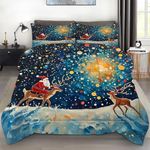 FUYEUN Christmas Comforter Set Full: Galaxy Bedding Sets Blue Festival Santa Claus Deer Quilt Set for Girls Kids Teens Bedroom 1 Comforter & 2 Pillowcases