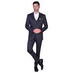 FINERFITS Mens Self Design Formal Three Piece Set Mens Wedding Suit, Suit for Engagement, Mens Suit for Office Wearing Suit for Mens Viscose Material All Season Suit (L, Dark Grey 002)