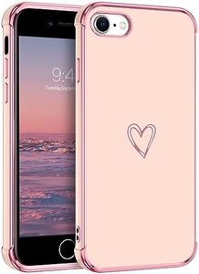 GUAGUA Case for iPhone SE 2022/3rd/2020/2nd Gen,Luxury Cute Heart Pattern iPhone 8 Case and iPhone 7 Case 4.7", Electroplate Edge Bumper Women Girls with 4 Corners Shockproof Protection Cover, Pink