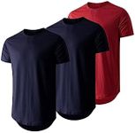 JMIERR Mens 3 Pack Cotton Hipster Hip Hop Longline Crewneck T-Shirt, Short Sleeve Gym Workout Athletic T Shirts for Men Pack,S,Navy Blue/Navy Blue/Red