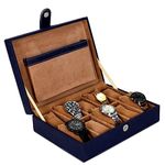 Fly Fashion Watch Box Organizer 10 Slot Watch Storage Holder Display Jewelry Case Collection Box Vegan Leather Blue for Men and Women