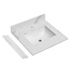 EQLOO 24 in.W x 22 in.D Quartz Calacatta River Vanity Top,with Undermount Middle Sink Vanity Top,with One Sidesplash & One Backsplash,Single Faucet Hole Spread Bathroom Vanity Sink Countertop