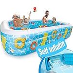 Thickened Swimming Pool Self-Inflatables 300 x 182 x 51CM Family Rectangle Deep Inflatables Large Paddling Pool for Gardens 10 FT, Large Outdoor Pool for Adults Kids