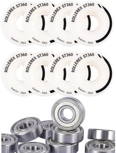 Rollerex ST360 92A Roller Skate Wheels (8-Pack) (Prime White) 20-Pack, 608ZZ ABEC-1 Wheel Bearings for Inline, Roller Blade, Rollerskate, Skateboard, RipStik & More